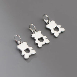 925 Silver Hollow Heart Bear Charms DIY Jewelry