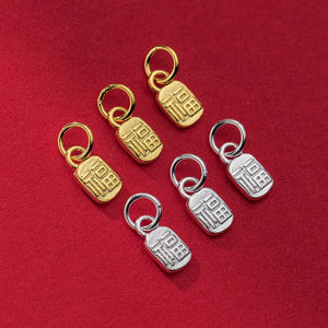 925 Silver Good Luck Square Dangler Charm Necklace Bracelet DIY Jewelry