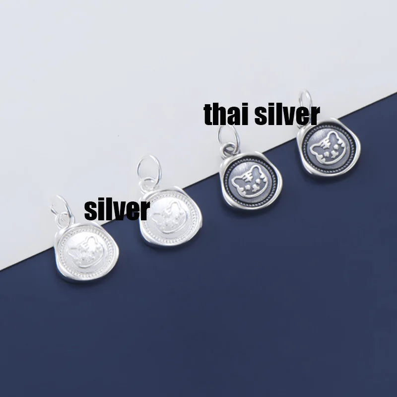 925 Silver Irregular Tiger Pattern Tag Charms 12mm S925 Necklace Pendants DIY