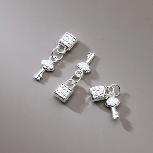 925 Sterling Silver Lock&Key Charms Set DIY Jewelry Accessories