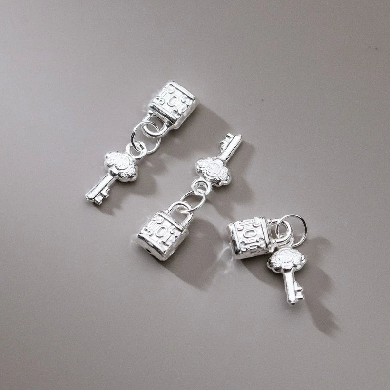 925 Sterling Silver Lock&Key Charms Set DIY Jewelry Accessories