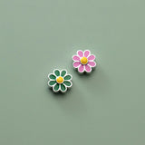 925 Sterling Silver Pink/Green Flower Beads DIY Jewelry Making