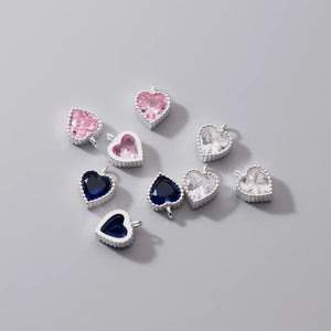 925 Silver Pretty Zircon Heart Charms Pink/Blue/White S925 Drop Pendants