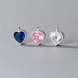 925 Silver Pretty Zircon Heart Charms Pink/Blue/White S925 Drop Pendants
