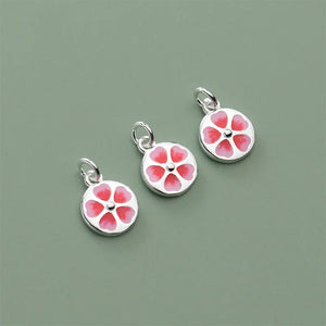 925 Silver Pink Flower Charms 10mm Necklace Bracelets Pendants DIY Jewelry