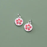 925 Silver Pink Flower Charms 10mm Necklace Bracelets Pendants DIY Jewelry