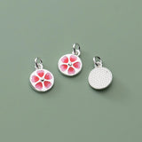 925 Silver Pink Flower Charms 10mm Necklace Bracelets Pendants DIY Jewelry