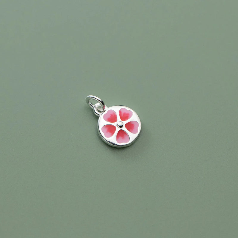 925 Silver Pink Flower Charms 10mm Necklace Bracelets Pendants DIY Jewelry