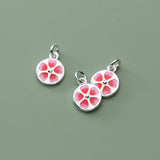 925 Silver Pink Flower Charms 10mm Necklace Bracelets Pendants DIY Jewelry