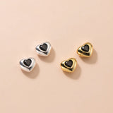 925 Silver Sweet Heart Beads 8mm Pink/Black/Green/Blue Stone S925 Spacer