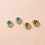 925 Silver Sweet Heart Beads 8mm Pink/Black/Green/Blue Stone S925 Spacer