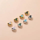 925 Silver Sweet Heart Beads 8mm Pink/Black/Green/Blue Stone S925 Spacer