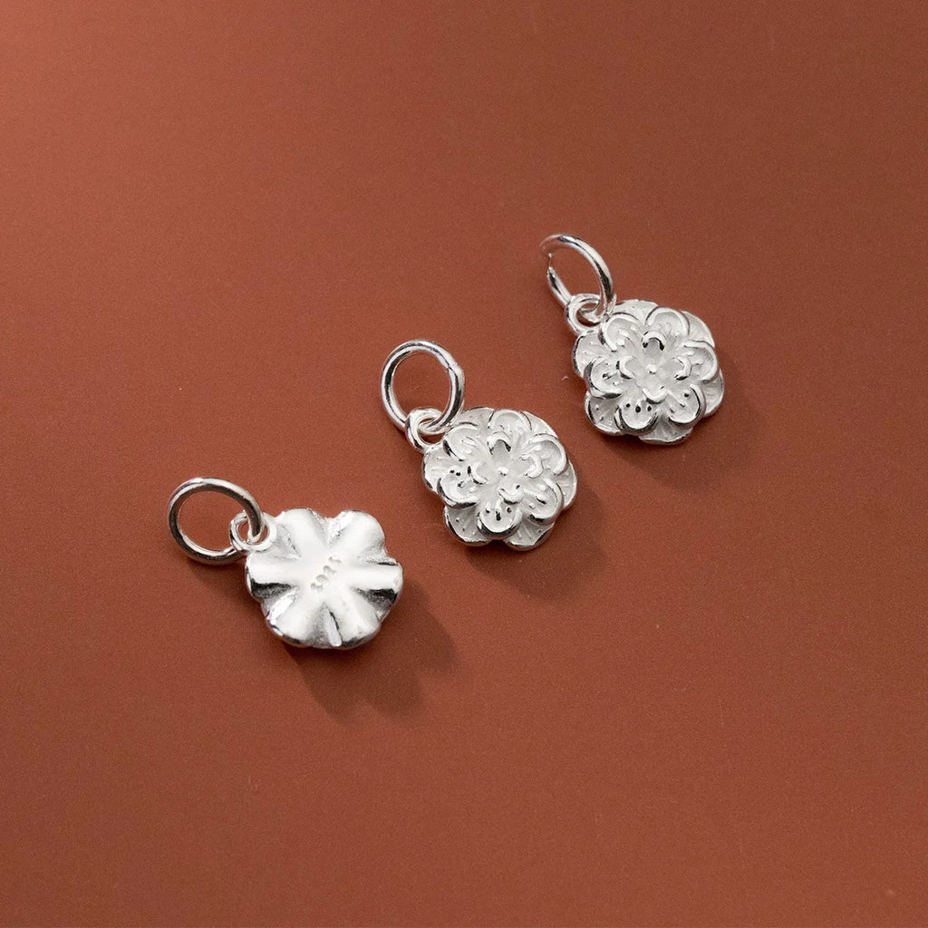 925 Silver Vintage Flower Rose Charms 10.5mm Pendant DIY Jewelry Making