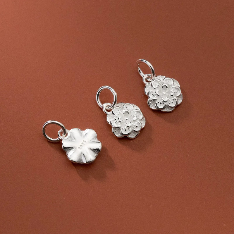 925 Silver Vintage Flower Rose Charms 10.5mm Pendant DIY Jewelry Making