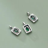 925 Silver Vintage Green Zircon Square Charms Fading Craftwork Pendants