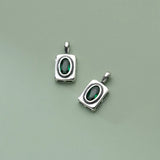 925 Silver Vintage Green Zircon Square Charms Fading Craftwork Pendants