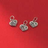 925 Sterling Silver Vintage Heart Charms 10mm Necklace Pendants DIY Jewelry