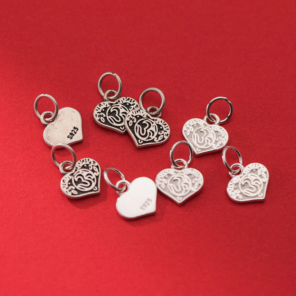 925 Sterling Silver Vintage Heart Charms 10mm Necklace Pendants DIY Jewelry