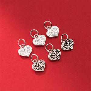 925 Sterling Silver Vintage Heart Charms 10mm Necklace Pendants DIY Jewelry