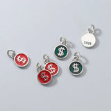 Vintage Red/Green Round Card Charms 8mm Dollars Symbol Silver