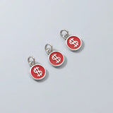 Vintage Red/Green Round Card Charms 8mm Dollars Symbol Silver