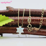 925 Sterling Silver Opal David Star Pendant Necklace Women Wedding Jewelry