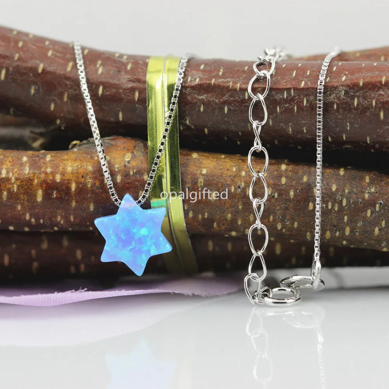 925 Sterling Silver Opal David Star Pendant Necklace Women Wedding Jewelry