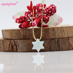 925 Sterling Silver Opal David Star Pendant Necklace Women Wedding Jewelry