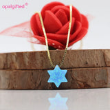 925 Sterling Silver Opal David Star Pendant Necklace Women Wedding Jewelry