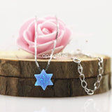 925 Sterling Silver Opal David Star Pendant Necklace Women Wedding Jewelry
