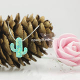 925 Silver Chain Necklace with Synthetic Opal Cactus Plant Pendant