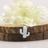 925 Silver Chain Necklace with Synthetic Opal Cactus Plant Pendant