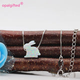 925 Silver Chain Necklace with Synthetic Opal Rabbit Pendant Necklace