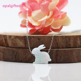925 Silver Chain Necklace with Synthetic Opal Rabbit Pendant Necklace