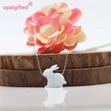 925 Silver Chain Necklace with Synthetic Opal Rabbit Pendant Necklace