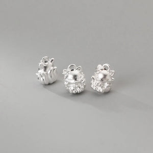 999 Pure Silver 3D Craft Fox Circle Charms Decoration