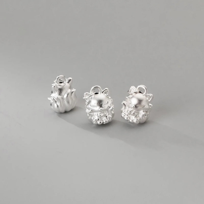 999 Pure Silver 3D Craft Fox Circle Charms Decoration