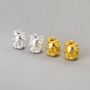 999 Pure Silver 3D Craft Fox Circle Charms Decoration
