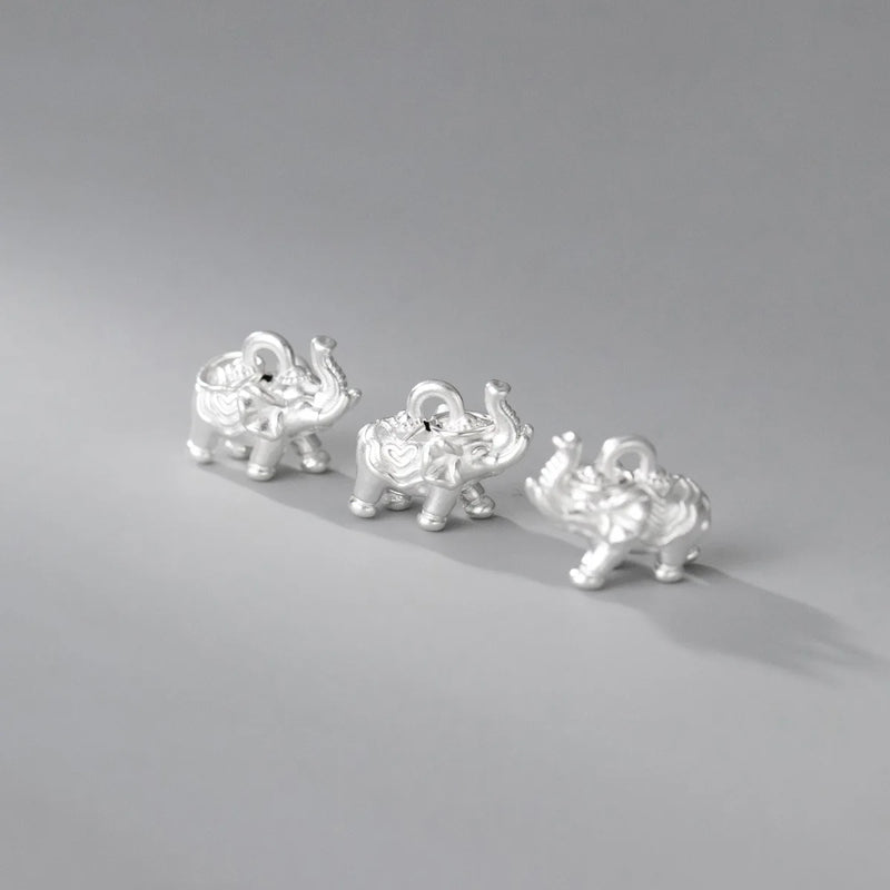 999 Silver 3D Elephant Charm 13x10mm 18K Plated Pendant DIY Jewelry