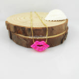 Hot Pink OP55 Opal Lip Pendant Necklace 925 Sterling Silver Chain