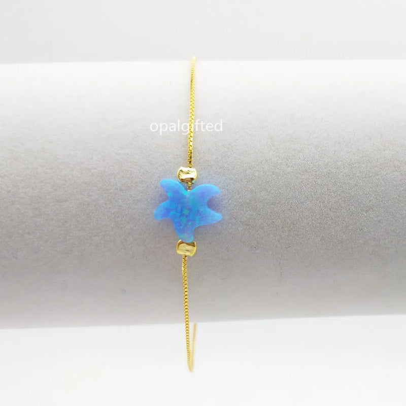 Silver Ocean Starfish Synthetic Opal Bracelet 925 Silver Jewelry Gift