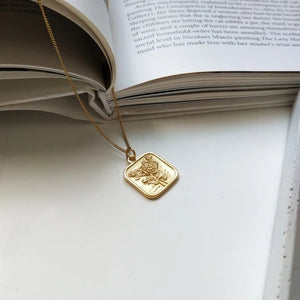 925 Sterling Silver Geometric Love Necklace Round Square Rose Flower Pendant