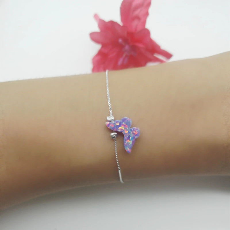 925 Sterling Silver Opal Butterfly Women's Bracelet