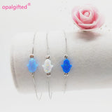 8x10mm Synthetic Opal Hamsa Bracelet 925 Silver Jewelry Opal Bracelet