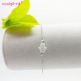 8x10mm Synthetic Opal Hamsa Bracelet 925 Silver Jewelry Opal Bracelet