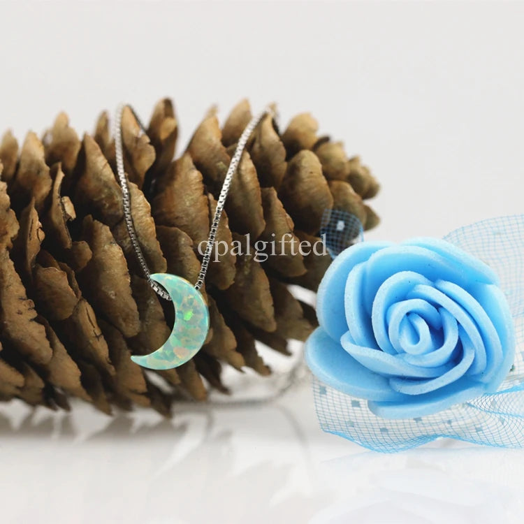 (1pc/lot) High Synthetic 8*11mm OP17 Opal Moon Shape Pendant Necklace