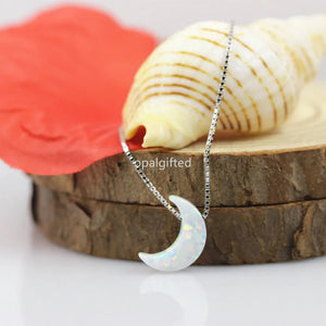 (1pc/lot) High Synthetic 8*11mm OP17 Opal Moon Shape Pendant Necklace