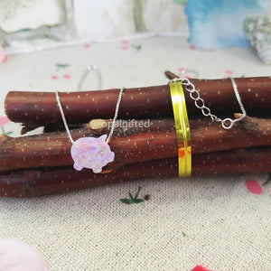 (1pc/lot) Cute Pig Opal Necklace Synthetic 11*12mm Opal OP58 Pink Pig Pendant