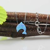 OP06 Light 12mm Synthetic Opal Necklace Dolphin 925 Silver Necklace