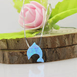 OP06 Light 12mm Synthetic Opal Necklace Dolphin 925 Silver Necklace